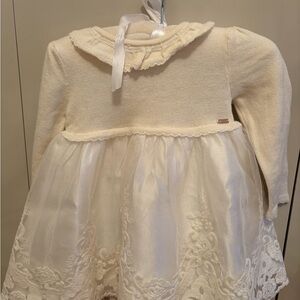 Mayoral Cream and White Long Sleeve Dress